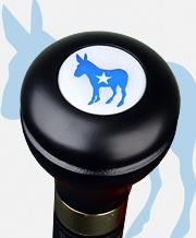 Democrat Emblem Flask Walking Stick: Wood Shaft Hidden Flask