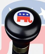 Republican Emblem Flask Walking Stick: Wood Shaft Hidden Flask