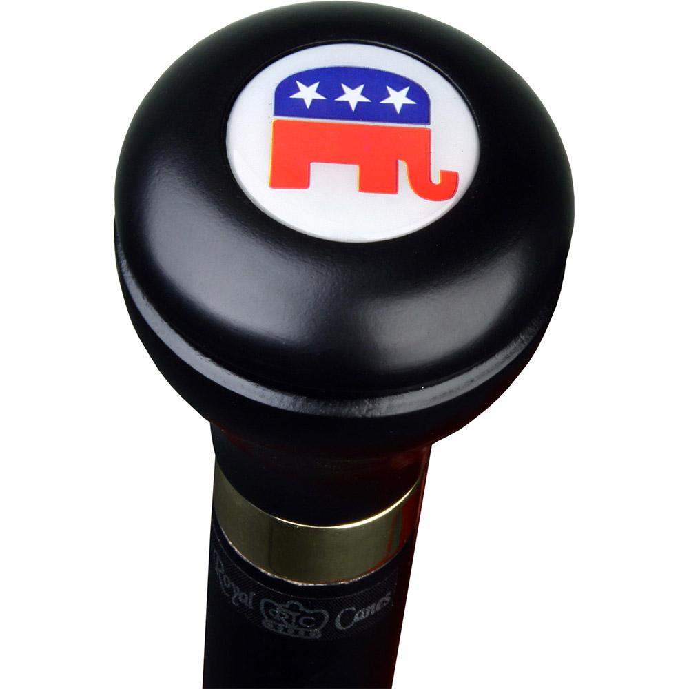 Republican Emblem Flask Walking Stick: Wood Shaft Hidden Flask