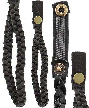 Braided Cane Wrist Strap with Snap, Faux Black Leather