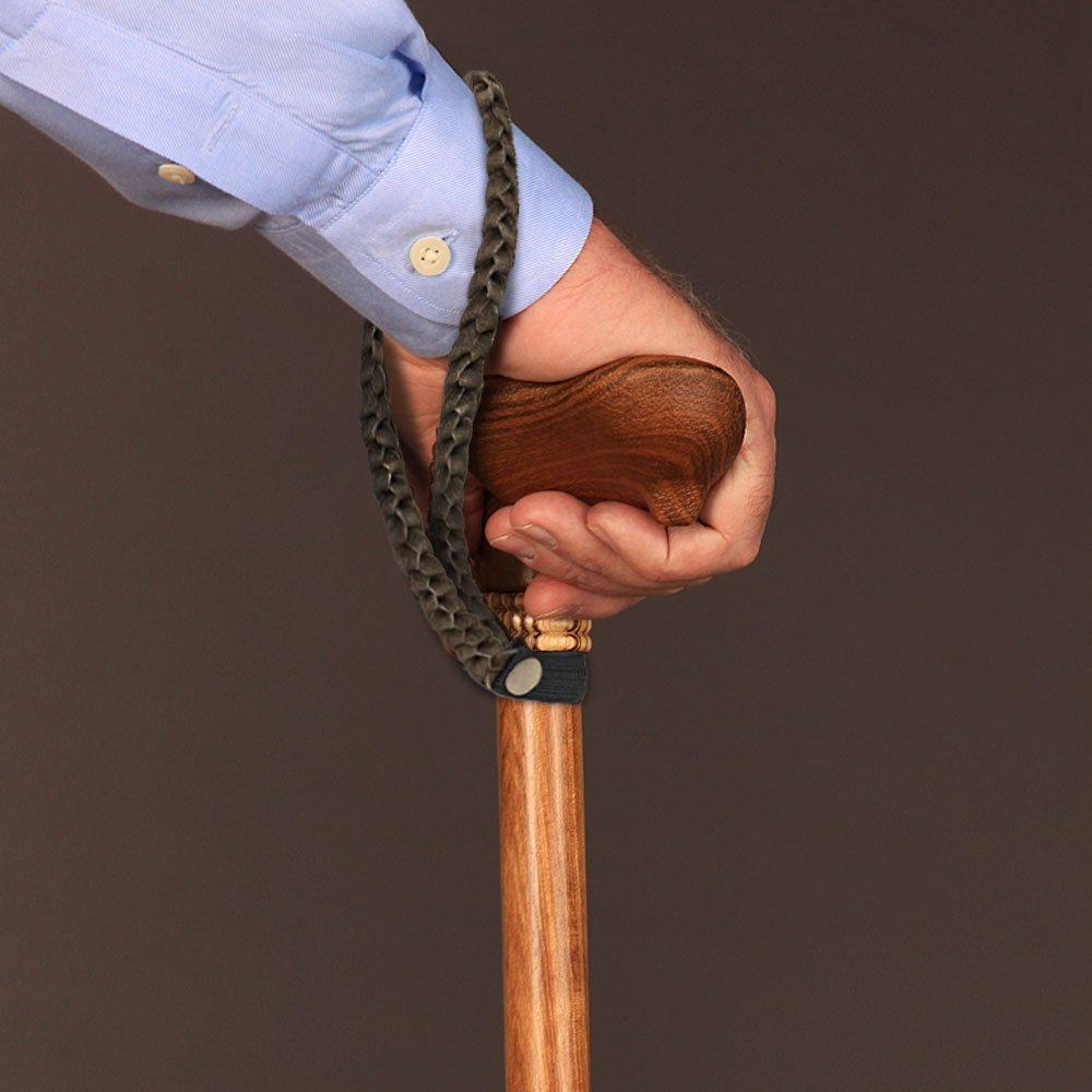 Cane Wrist Strap with Snap - Genuine Brown Braided Leather