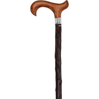 Genuine Blackthorn Wood Derby Walking Cane With Beech wood Handle and Silver Collar