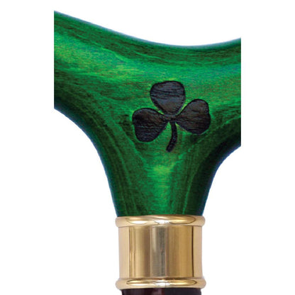 Genuine Blackthorn Wood Derby Walking Cane With Green Beech wood Handle and Shamrock