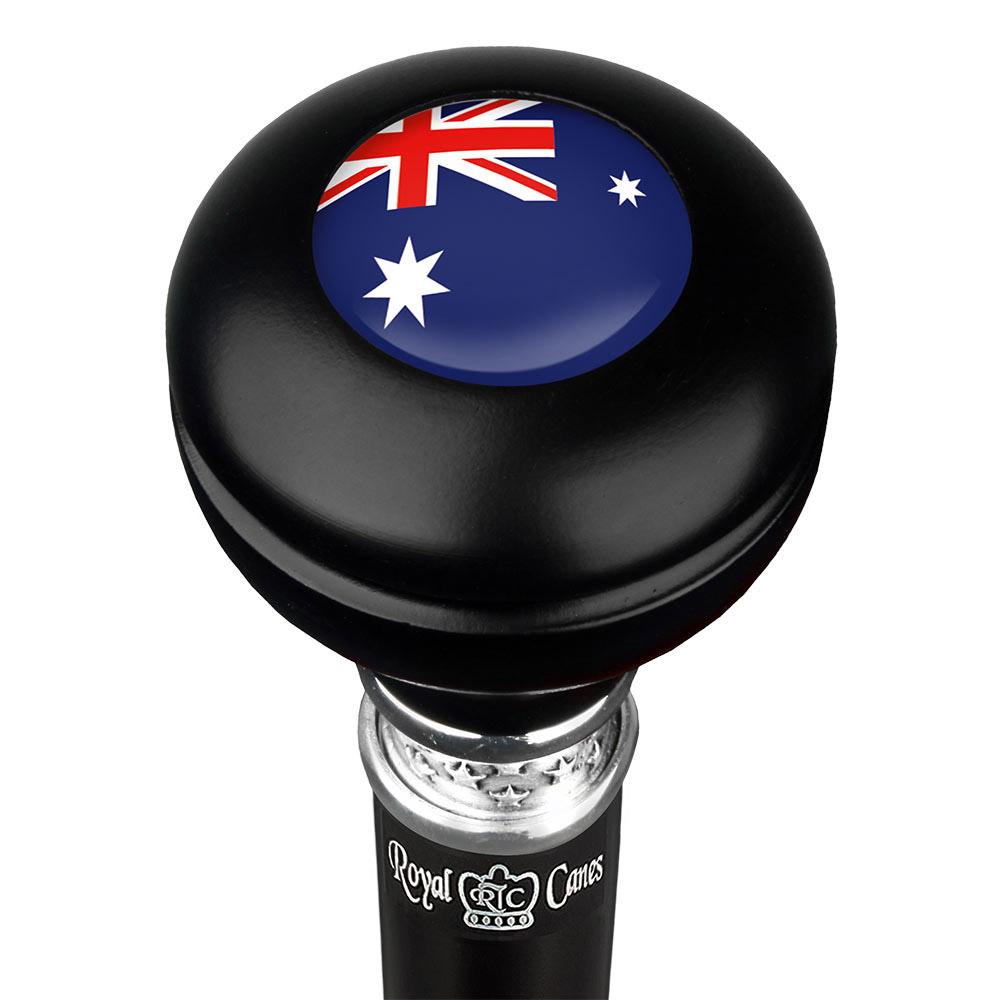 Australia Flag Emblem Knob Stick: Large Knob, Pewter Collar