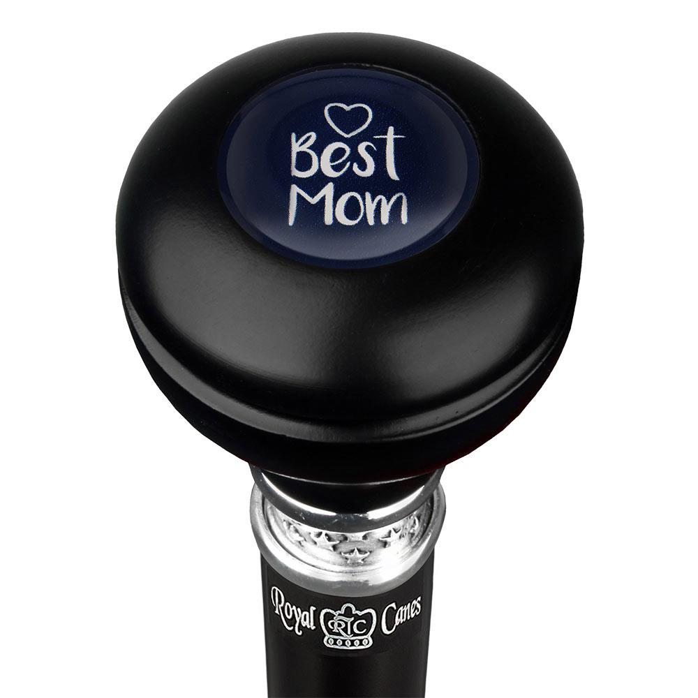 Best Mom Knob Walking Stick w/ Black Beechwood Shaft & Pewter Collar