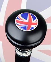 British Flag Emblem Knob Stick: Large Knob, Pewter Collar