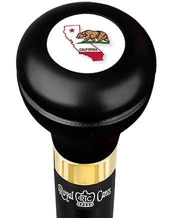 California Flag Emblem Flask Walking Stick: Wood Shaft Hidden Flask