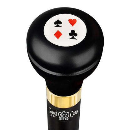 Cards Casino Emblem Flask Walking Stick: Wood Shaft Hidden Flask