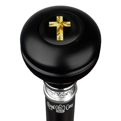 Christian Cross Knob Stick - Beechwood Shaft & Pewter Collar