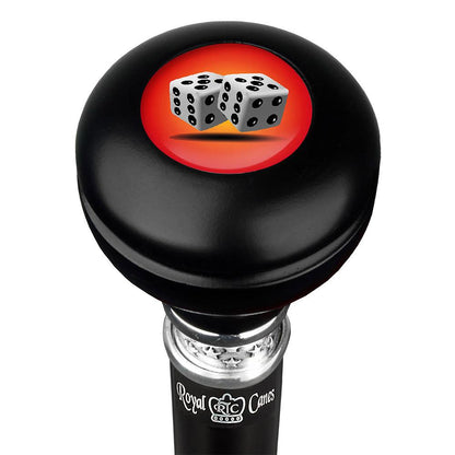 Dice Caduceus Emblem Knob Stick: Large Knob, Pewter Collar