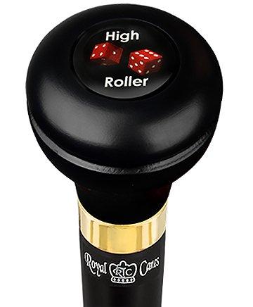 High Roller Casino Emblem Flask Walking Stick: Wood Shaft Hidden Flask