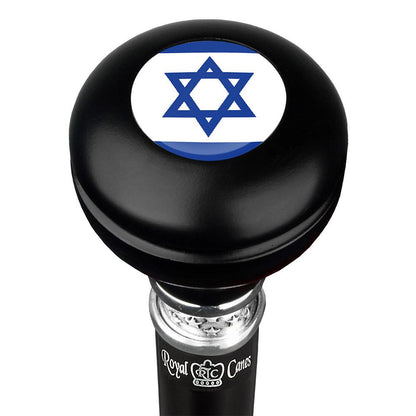 Jewish Star of David Knob Walking Stick w/ Black Beechwood Shaft & Pewter Collar