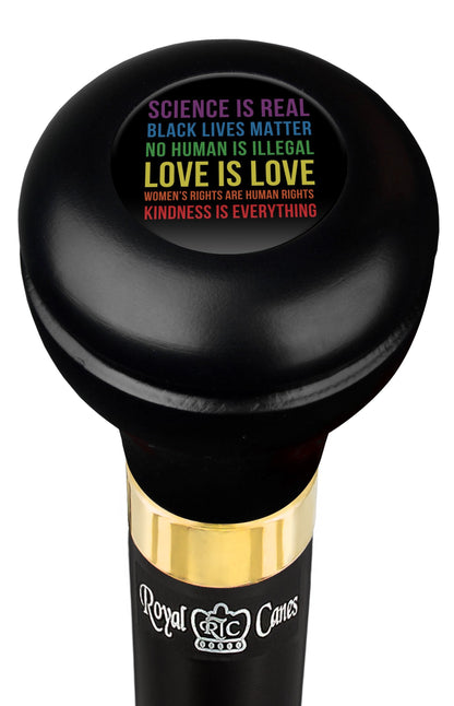 Love is Love Flask Walking Stick w/ Black Beechwood Shaft & Pewter Collar