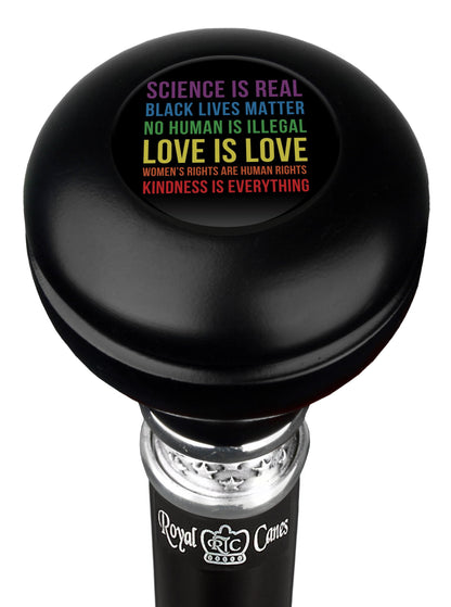 Love is Love Round Knob Walking Stick w/ Black Beechwood Shaft & Pewter Collar