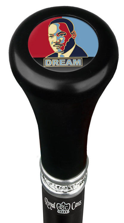 Martin Luther King "Dream" Flat Top Walking Stick w/ Black Beechwood Shaft & Pewter Collar