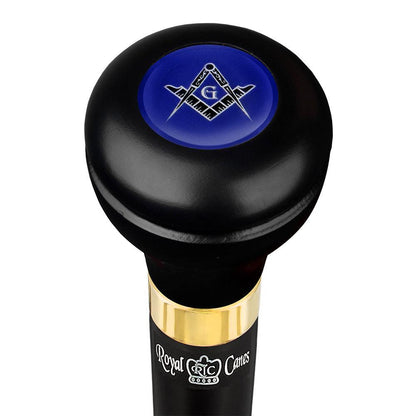 Mason Blue Flask Walking Stick w/ Black Beechwood Shaft & Pewter Collar
