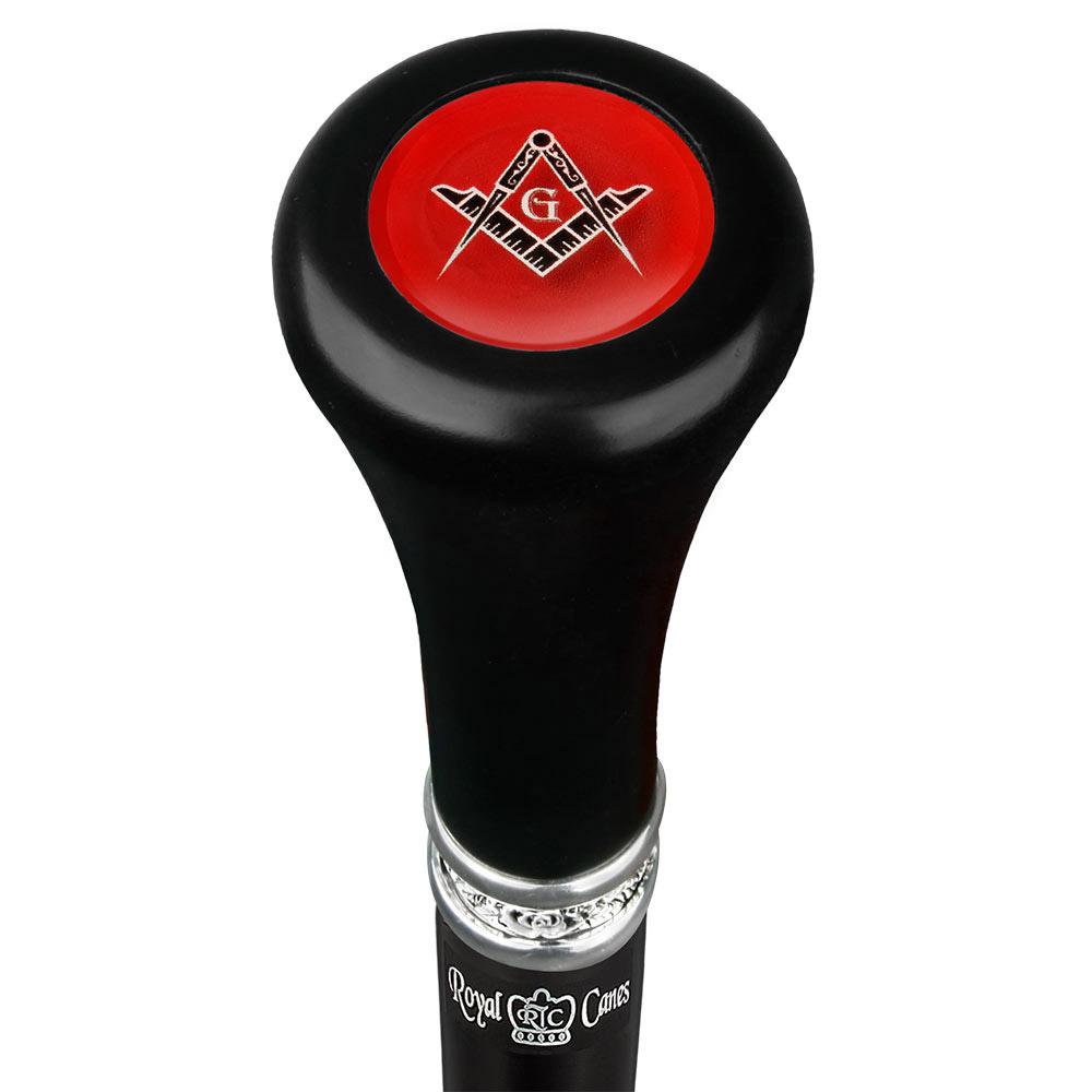 Mason Red Flat Top Walking Stick w/ Black Beechwood Shaft & Pewter Collar