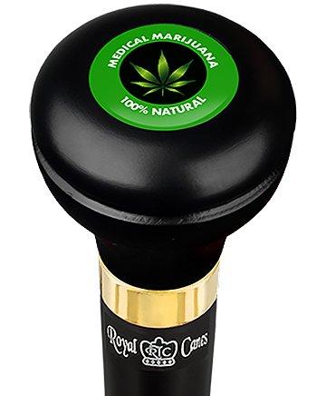 Medical Marijuana Flask Walking Stick w/ Black Beechwood Shaft & Pewter Collar