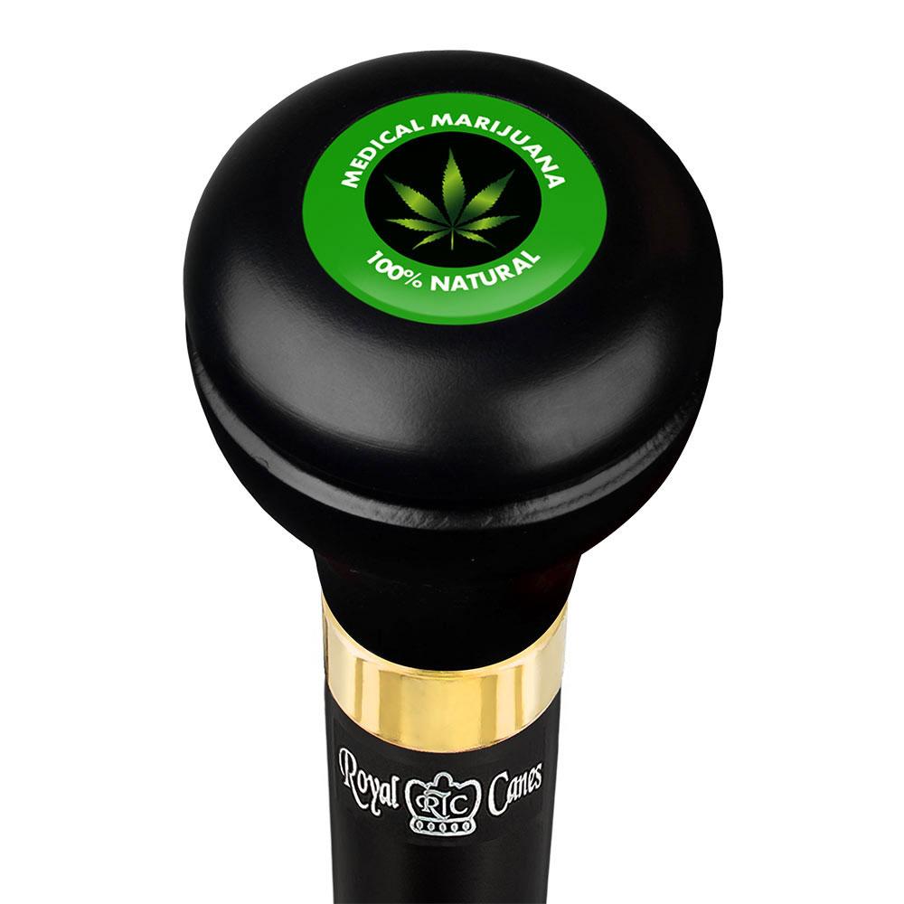Medical Marijuana Flask Walking Stick w/ Black Beechwood Shaft & Pewter Collar