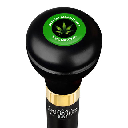Medical Marijuana Flask Walking Stick w/ Black Beechwood Shaft & Pewter Collar