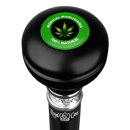 Medical Marijuana Knob Walking Stick w/ Black Beechwood Shaft & Pewter Collar