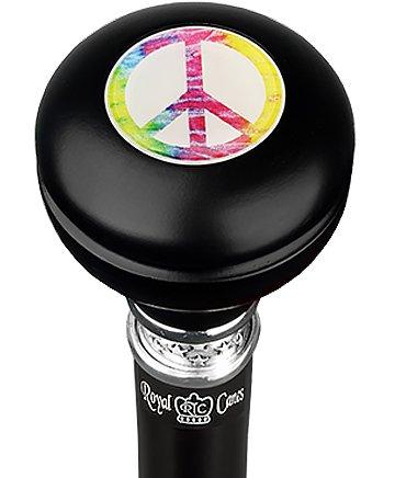 Peace Sign Caduceus Emblem Knob Stick: Large Knob, Pewter Collar