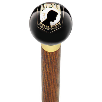 POW-MIA Black Round Knob Cane w/ Custom Wood Shaft & Collar