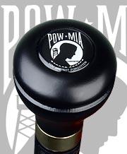 POW-MIA Emblem Flask Walking Stick: Wood Shaft Hidden Flask