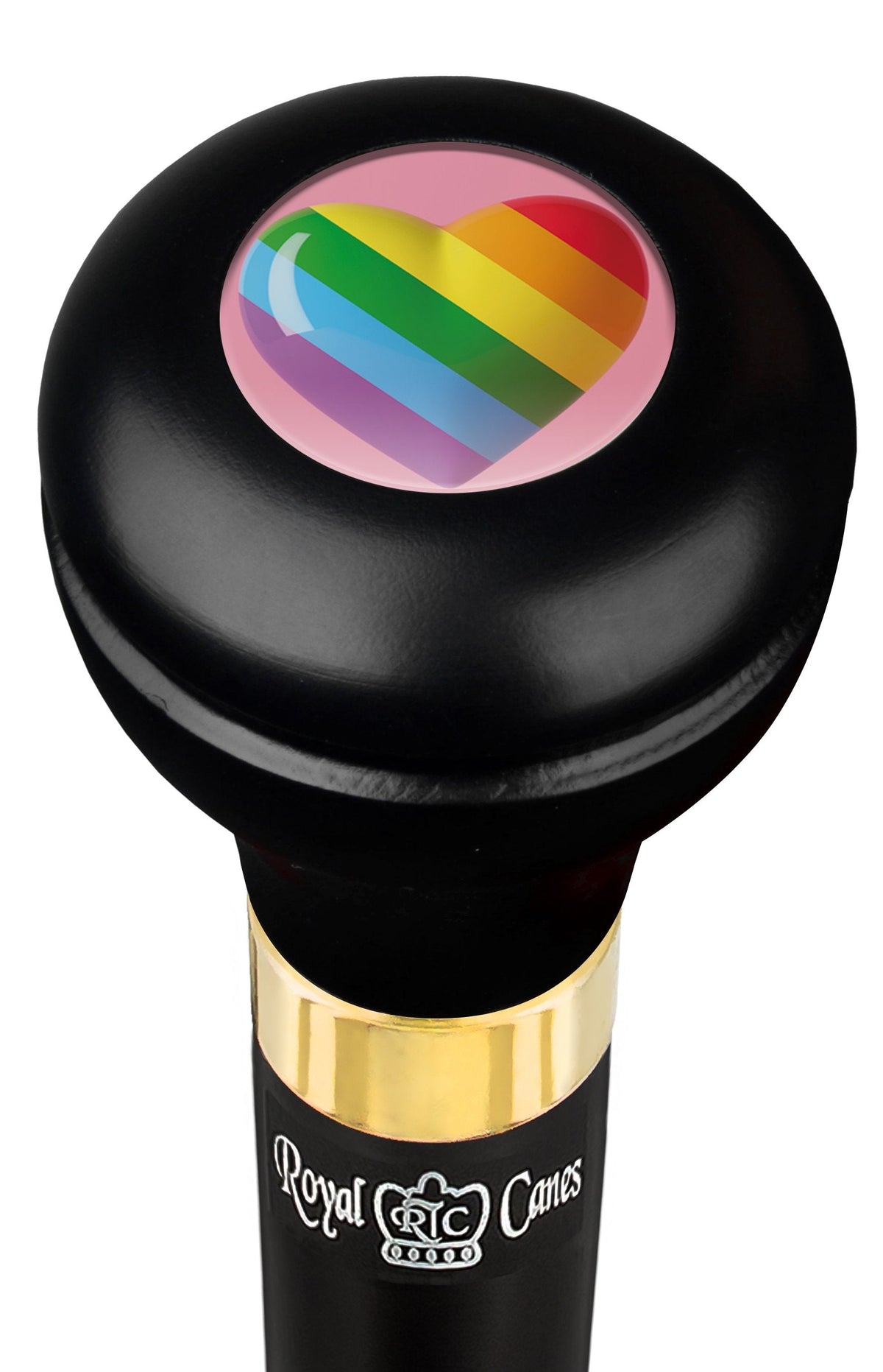 Rainbow Pride Heart Flask Walking Stick w/ Black Beechwood Shaft & Pewter Collar