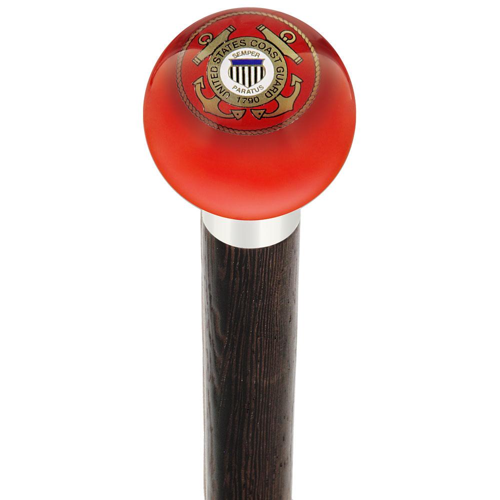 U.S. Coast Guard Red Round Knob Cane w/ Custom Wood Shaft & Collar