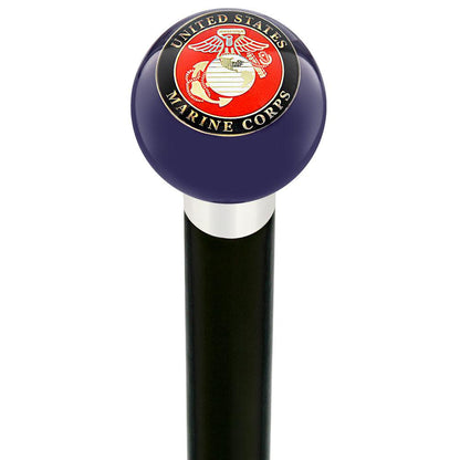 U.S. Marine Corps Dark Blue Round Knob Cane w/ Custom Wood Shaft & Collar