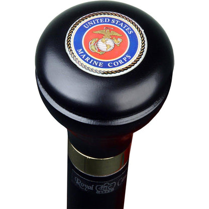 Scratch and Dent U.S. Marines Flask Walking Stick: Wood Shaft Hidden Flask V3014