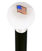 USA Flag White Round Knob Cane w/ Custom Wood Shaft & Collar