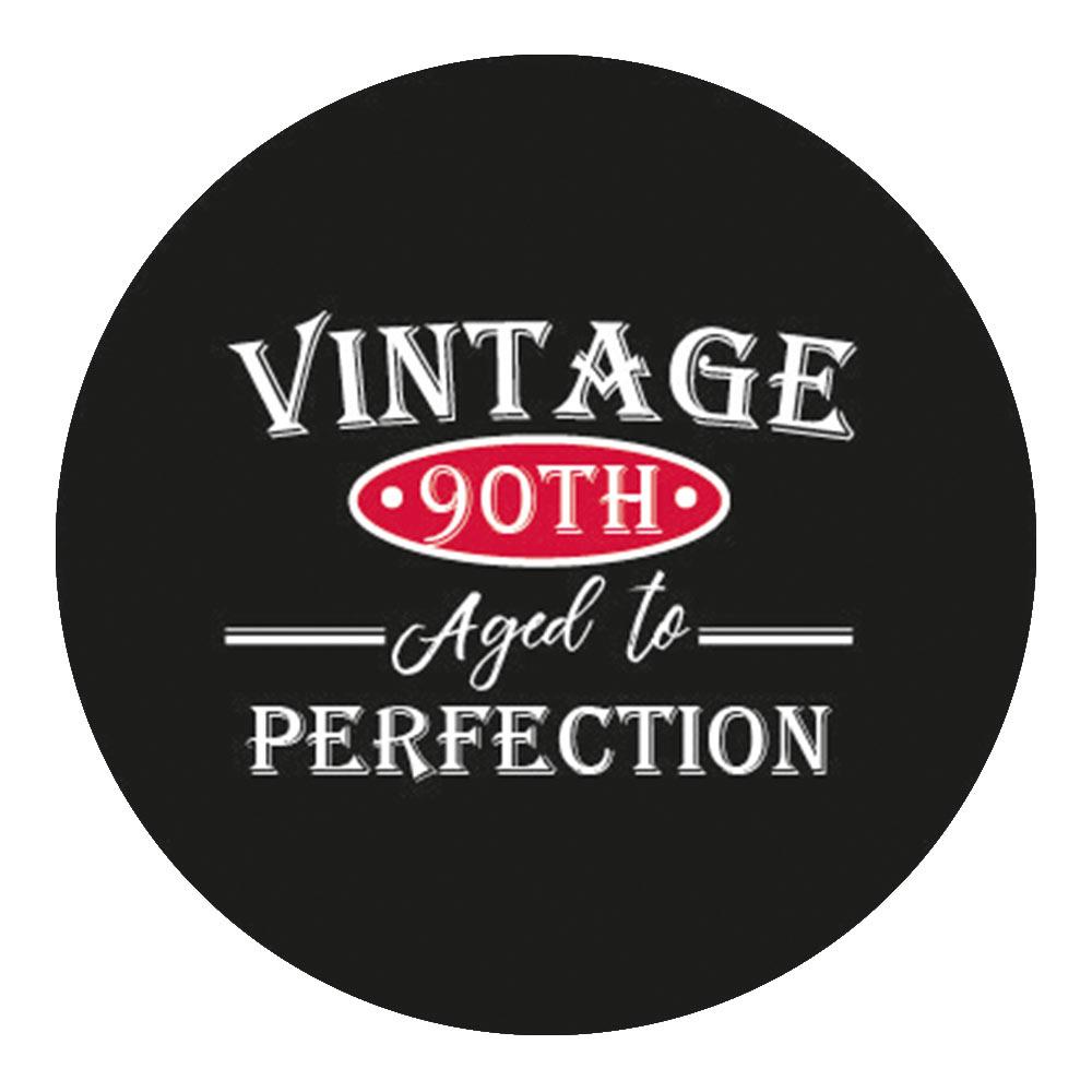 Vintage 90th Birthday Symbol Knob Walking Stick w/ Black Beechwood Shaft & Pewter Collar
