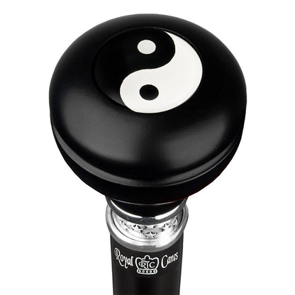 Yin & Yang Caduceus Emblem Knob Stick: Large Knob, Pewter Collar