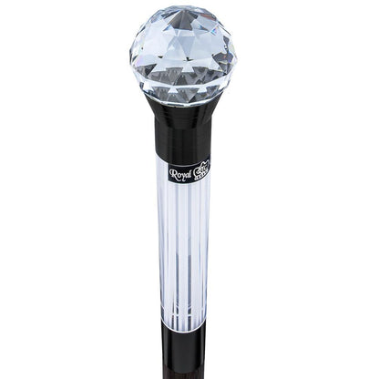Crystal Ball Handle Stick: Light-Up Lucite, Premium Wenge Wood