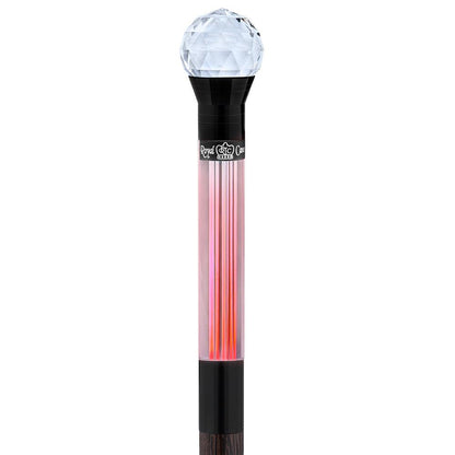 Crystal Ball Handle Stick: Light-Up Lucite, Premium Wenge Wood
