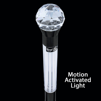 Crystal Ball Handle Stick: Light-Up Lucite, Premium Wenge Wood