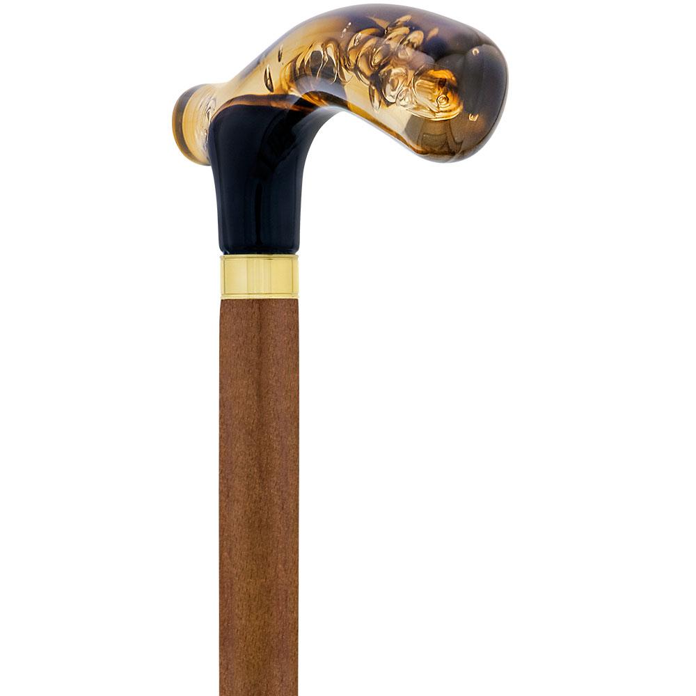 Brown and Clear Acrylic Bubble Handle Cane w/ Custom Wooden Shaft