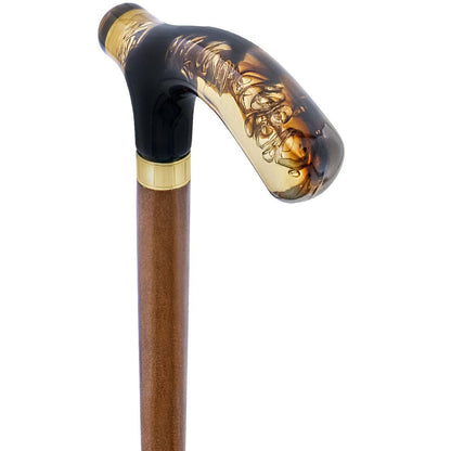 Brown and Clear Acrylic Bubble Handle Cane w/ Custom Wooden Shaft