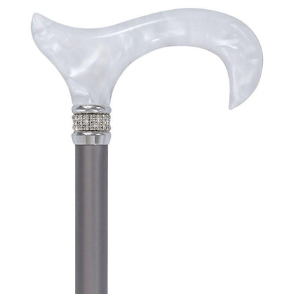 Platinum Pearlz w/Rhinestone collar and Silver shaft Designer Adjustable Orthopedic Folding Cane