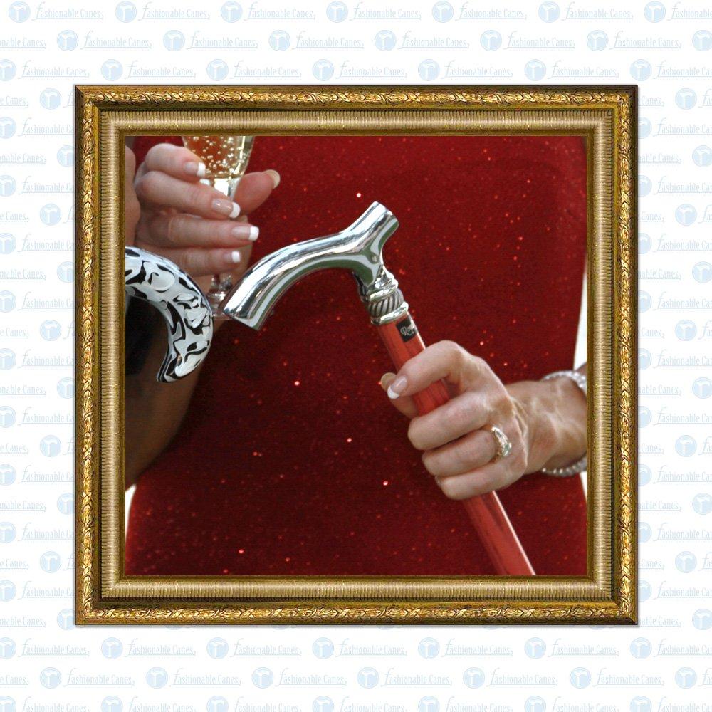 Petite Red Chrome Fritz Cane, Slim Ash Shaft & Pewter Swirl