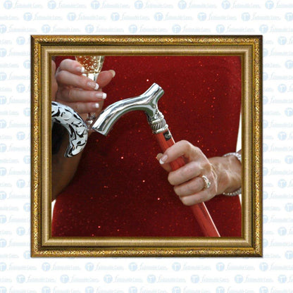Petite Red Chrome Fritz Cane, Slim Ash Shaft & Pewter Swirl