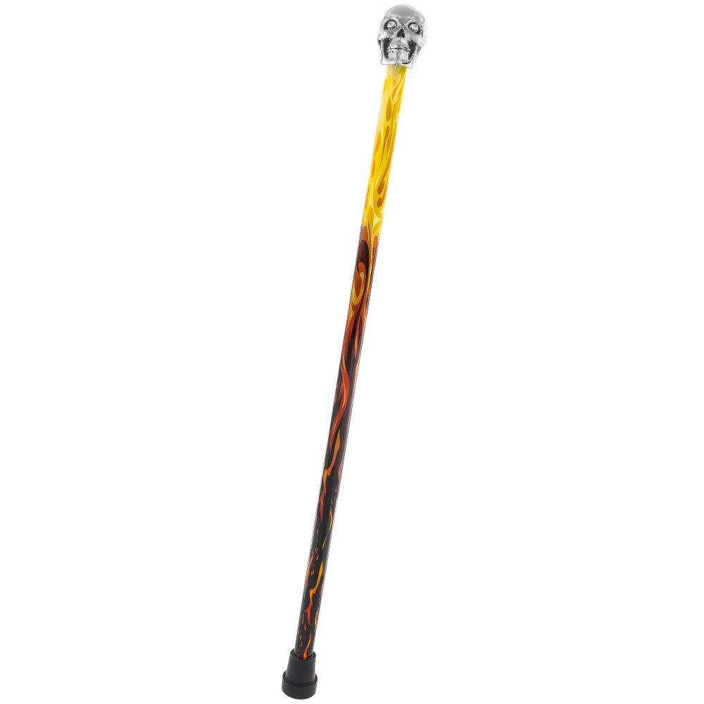 Silver 925r Skull Walking Stick With Swarovski Crystal Eyes Flame Shaft