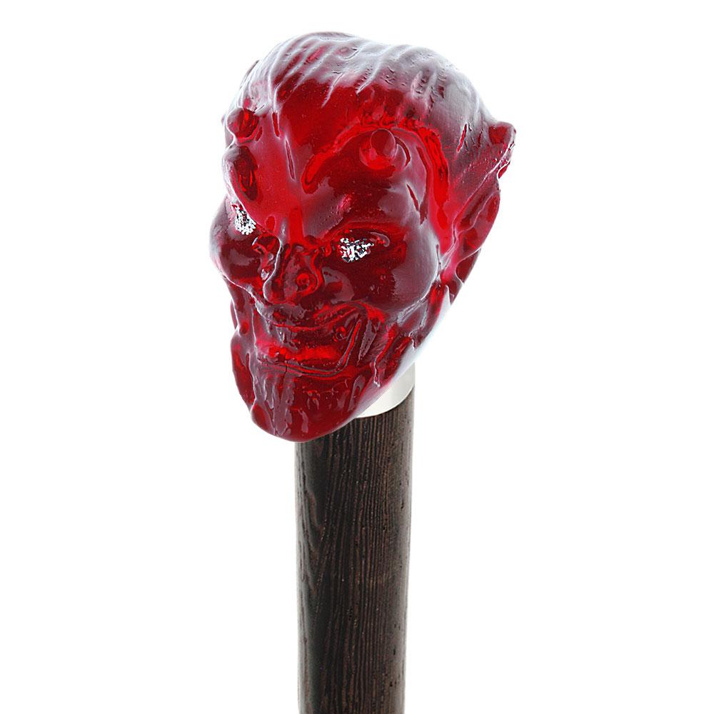 Sinister Red Devil Knob Cane w/ Custom Wood Shaft & Collar