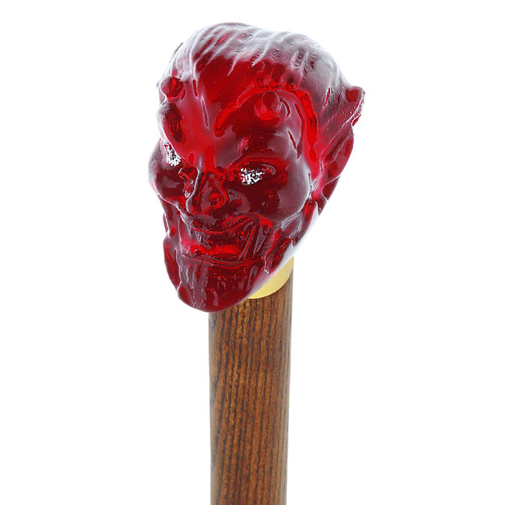 Sinister Red Devil Knob Cane w/ Custom Wood Shaft & Collar