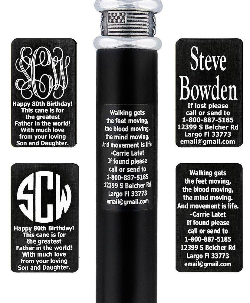 Custom Cane Engraving - Rectangle Black Anodized Aluminum