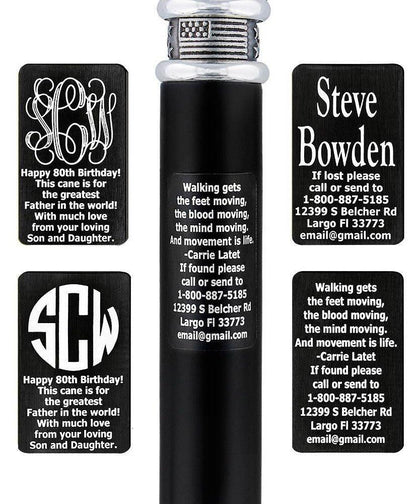 Custom Cane Engraving - Rectangle Black Anodized Aluminum