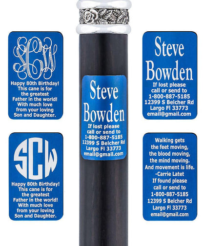 Custom Cane Engraving - Rectangle Blue Anodized Aluminum