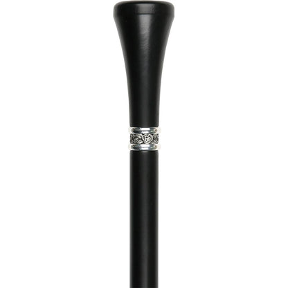 Personalized Stainless Steel Flat-Top Knob Cane: Black Wooden Shaft